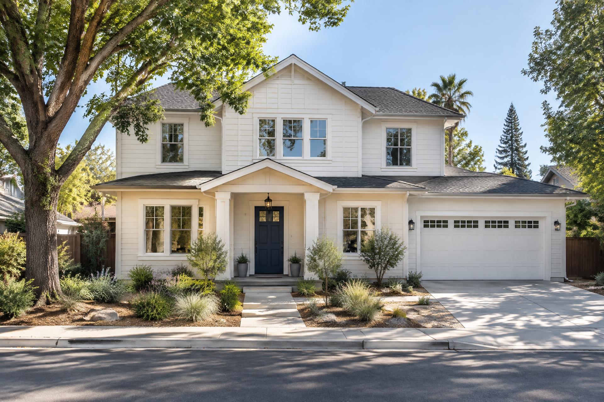Freshly painted home exterior in a California neighborhood