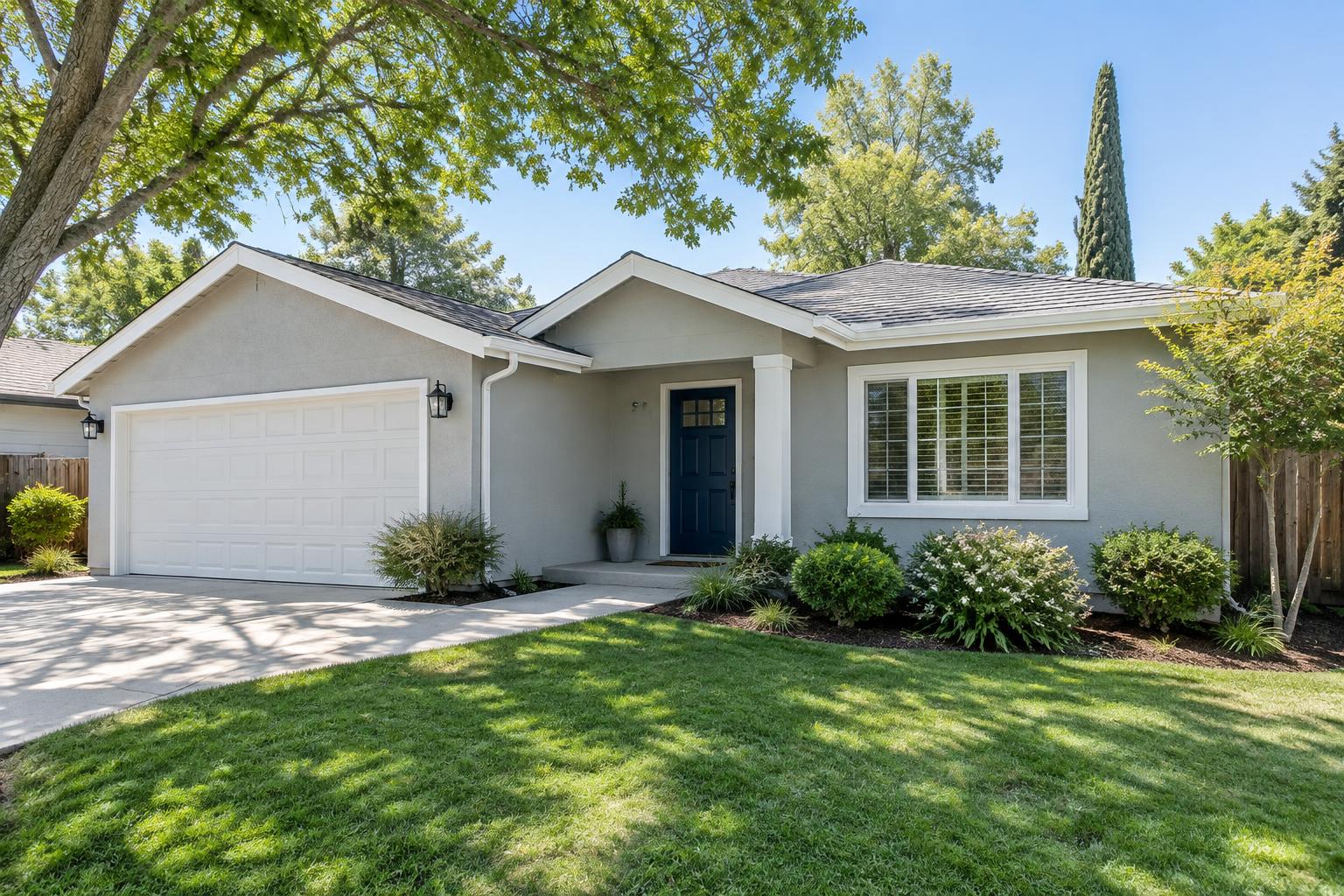 A California home with freshly painted exterior walls and trim